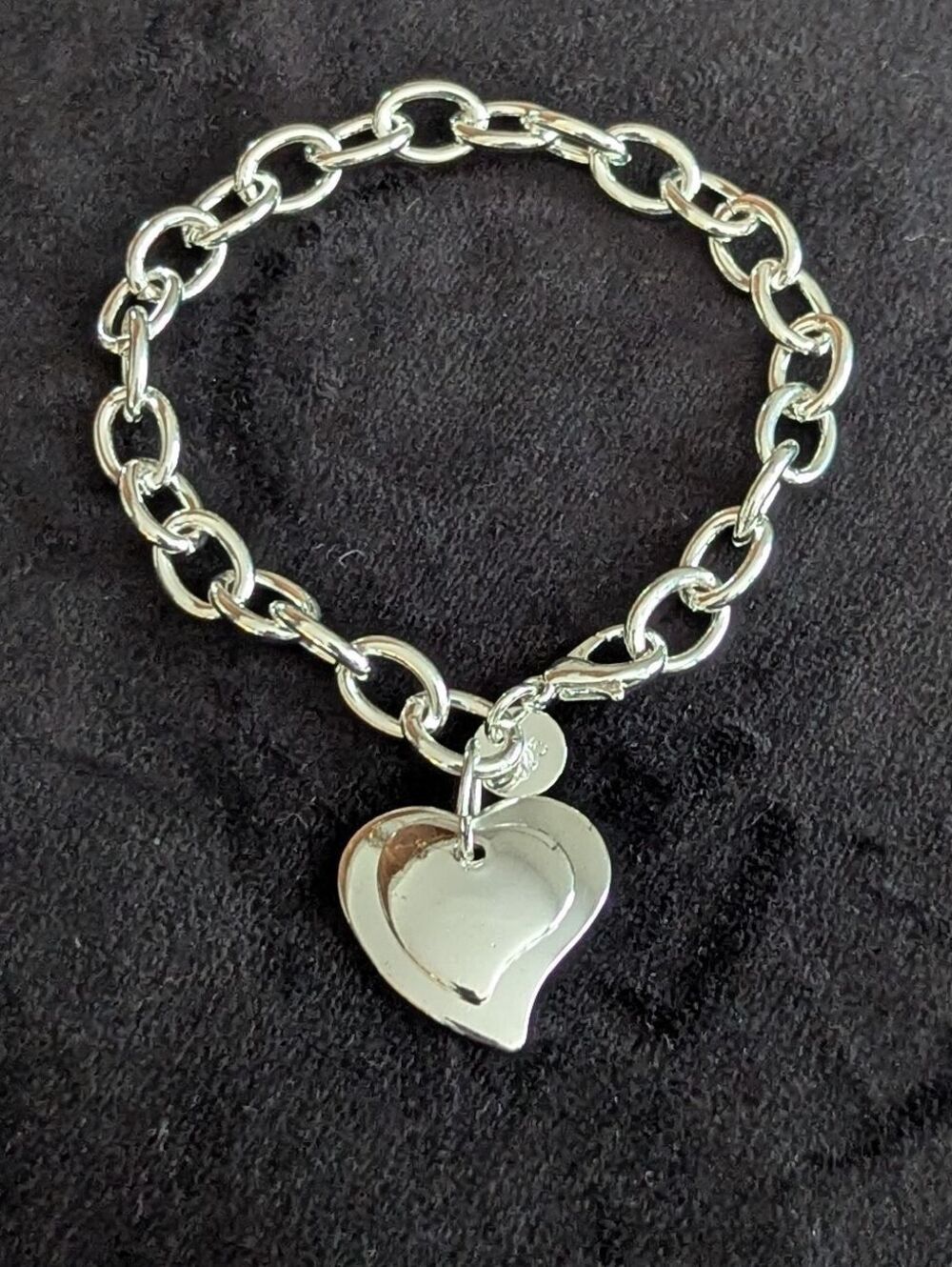 Sterling Silver Double Heart Charm Bracelet 925 Chunky Love Valentine's Day Gift